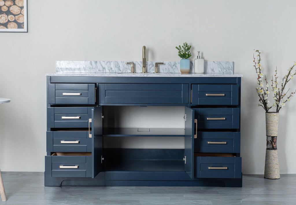 Rubeza 1500mm Riley X Vanity Unit with Carrara Marble Top - Dark Blue & Gold