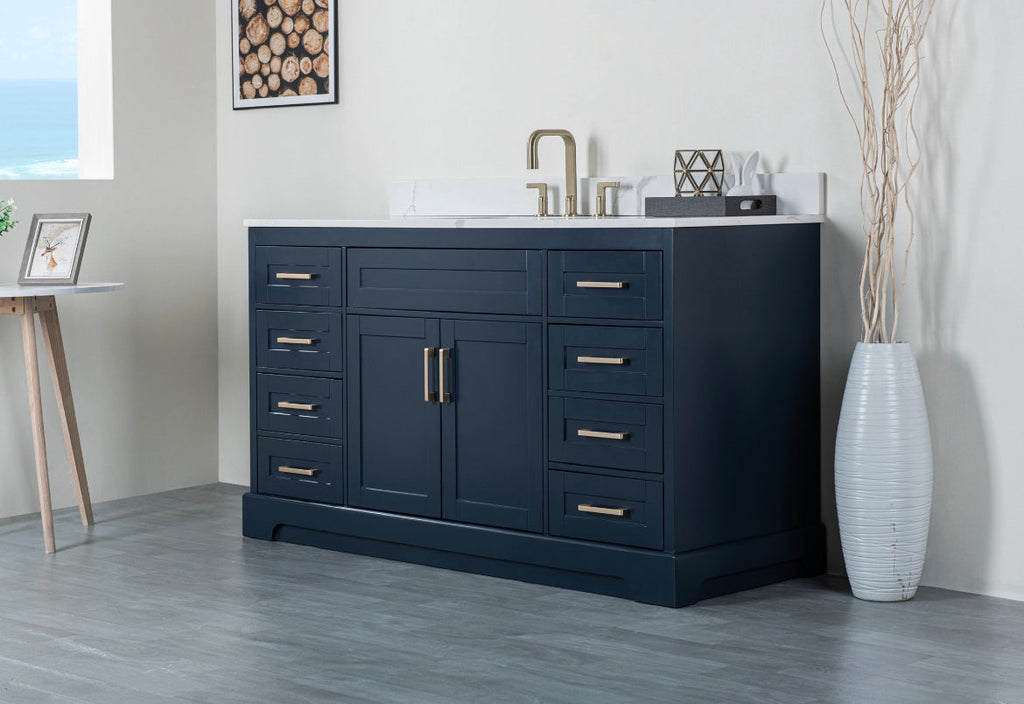 Rubeza 1500mm Riley X Vanity Unit  with Calacatta Quartz Top - Dark Blue & Gold