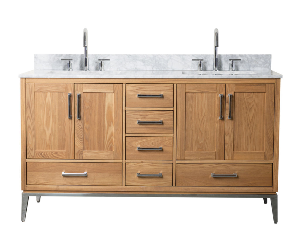 Rubeza 1500mm Anatolia Vanity Unit with Carrara Marble Top - Light Veneer & Chrome