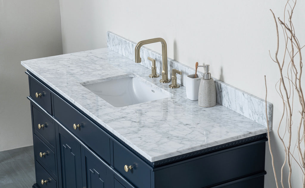 Rubeza 1500mm Didim X Vanity Unit with Carrara Marble Top - Dark Blue & Gold