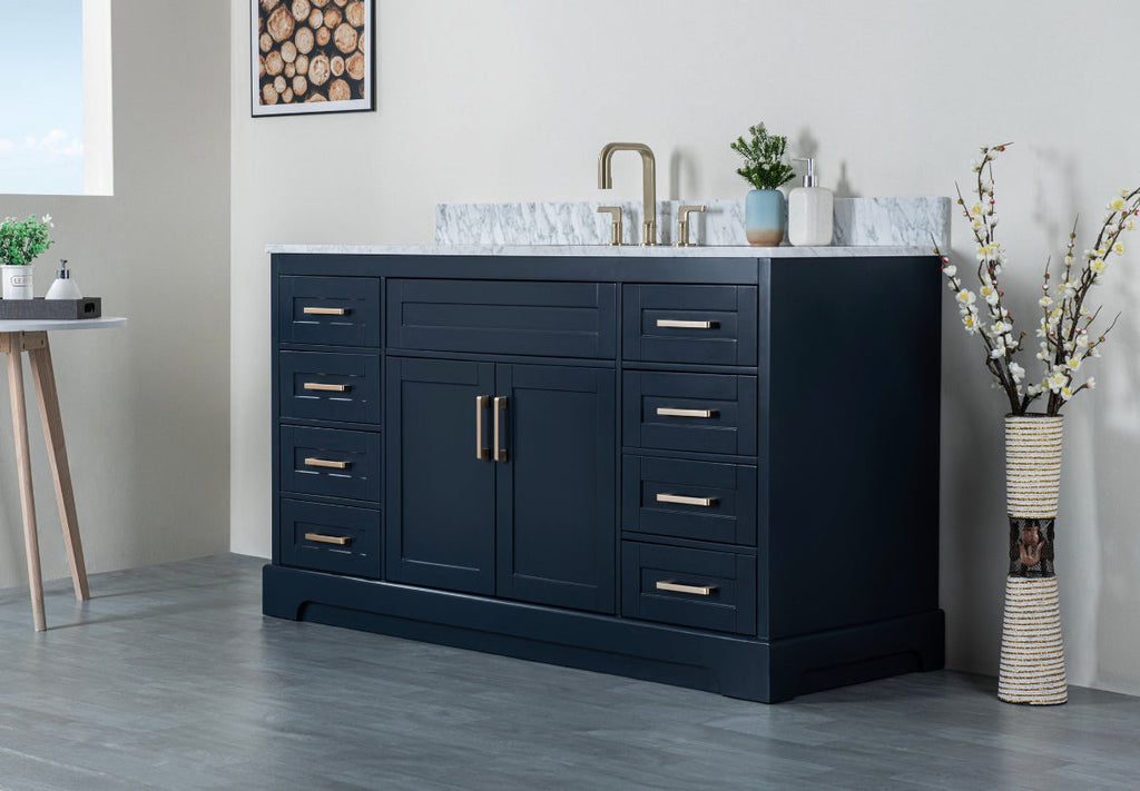 Rubeza 1500mm Riley X Vanity Unit with Carrara Marble Top - Dark Blue & Gold