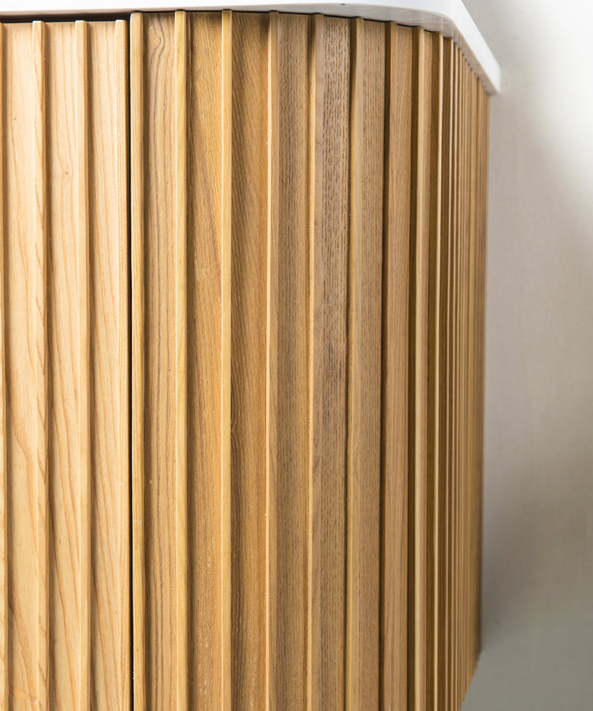 Rubeza 1500mm Bramley Wall Hung Vanity Unit - Wood Veneer & Gold