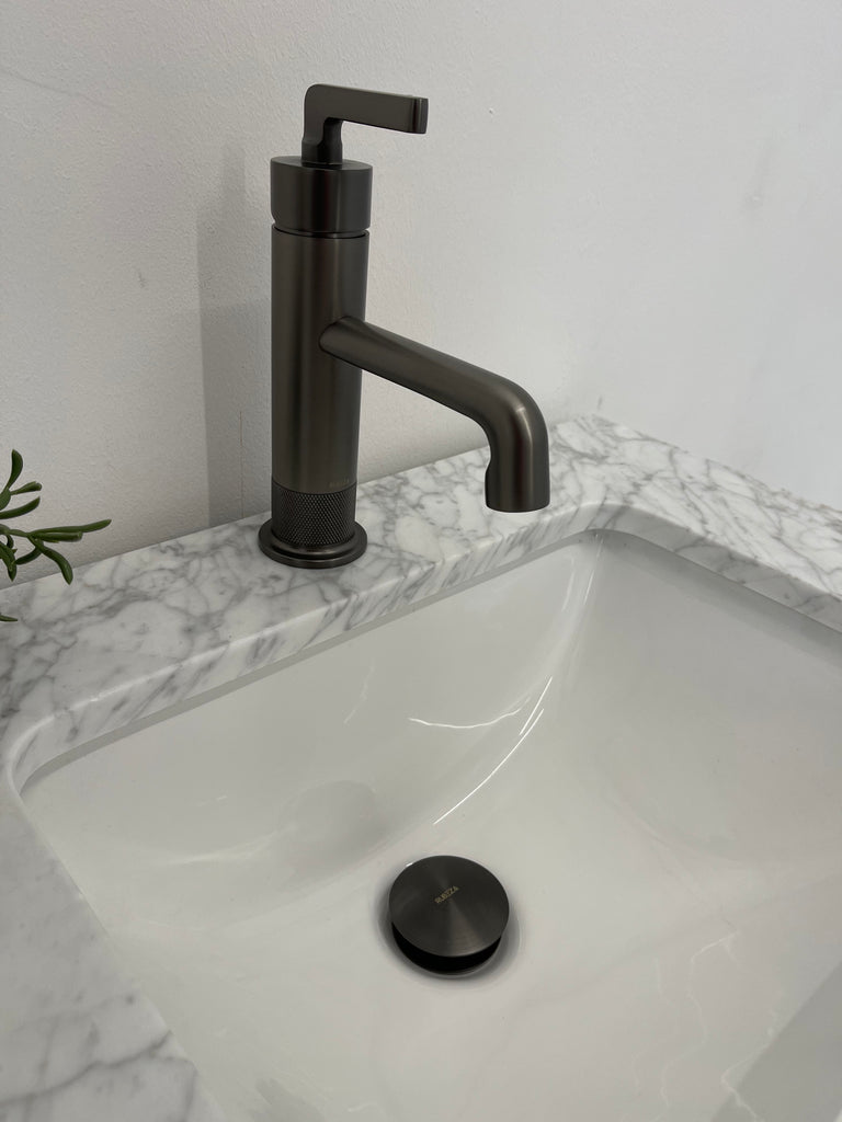 600mm Layla Vanity Unit with Carrara Marble Top-Free Tap and Basin Waste  - White & Grey , Showroom display