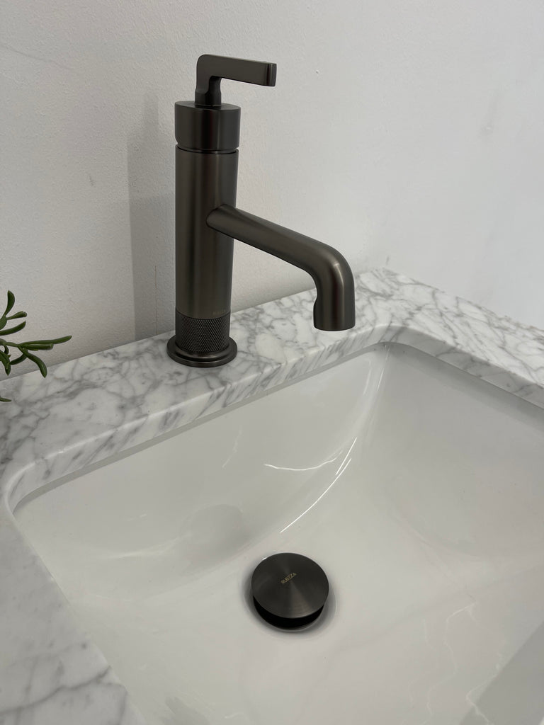 600mm Layla Vanity Unit with Carrara Marble Top-Free Tap and Basin Waste  - White & Grey