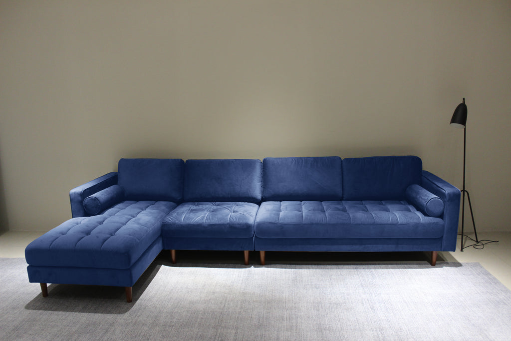 Rubeza Scott 5 Seater Left Hand Facing Chaise End Corner Sofa - Indigo Blue