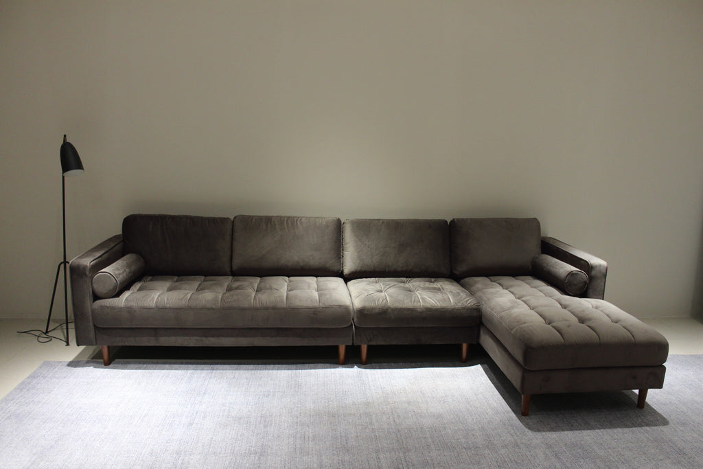 Rubeza Scott 5 Seater Right Hand Facing Chaise End Corner Sofa - Iron Grey