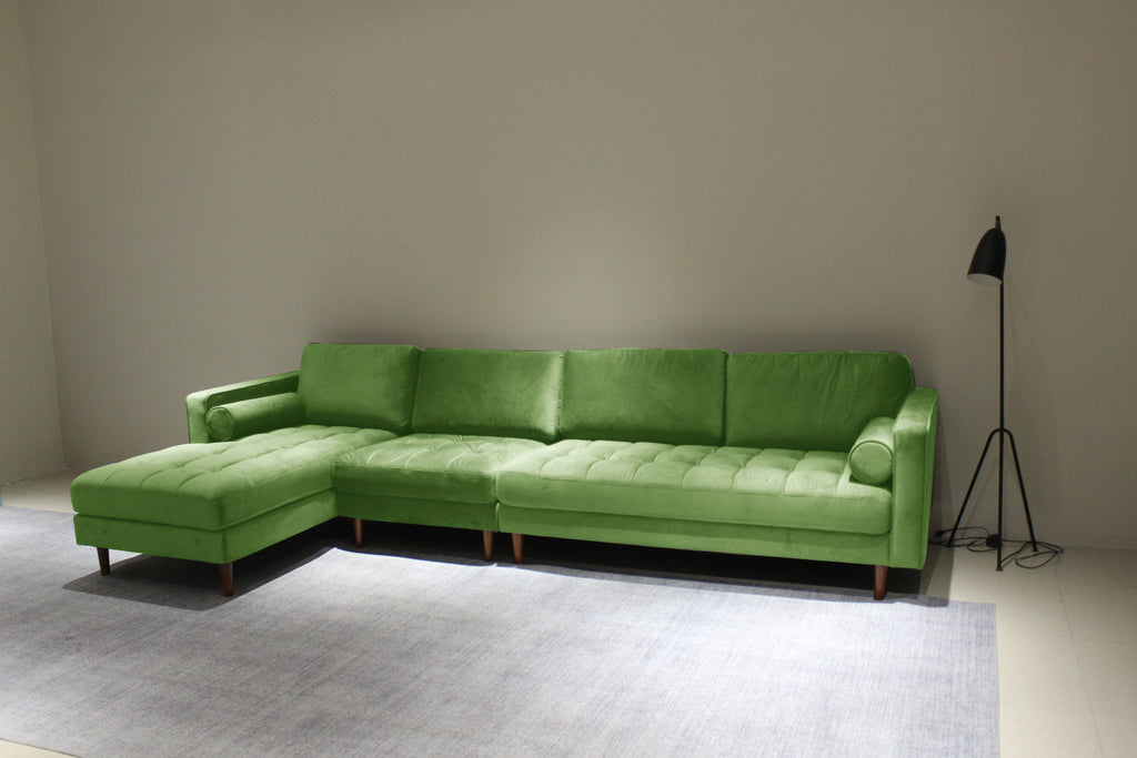 Rubeza Scott 5 Seater Left Hand Facing Chaise End Corner Sofa - Grass Green 2