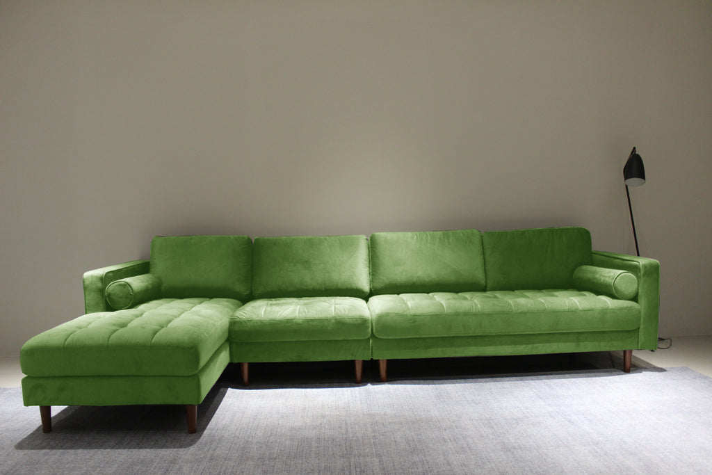 Rubeza Scott 5 Seater Left Hand Facing Chaise End Corner Sofa - Grass Green 2