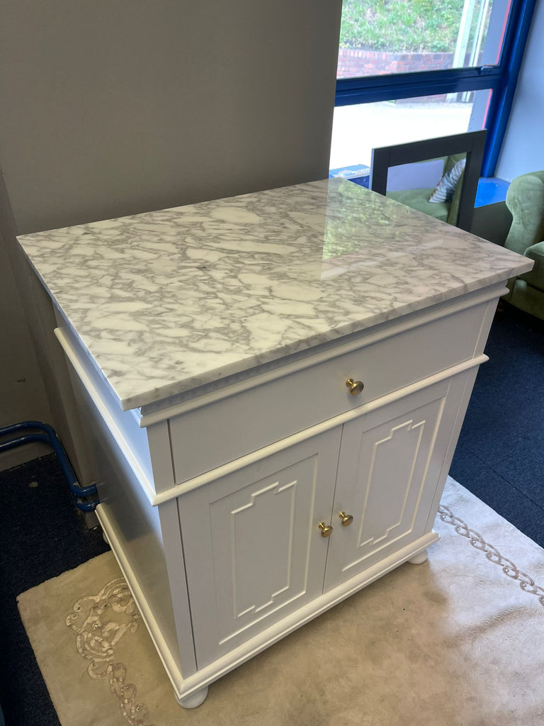 750mm Didim Side Board with Carrara Marble Top - White & Gold