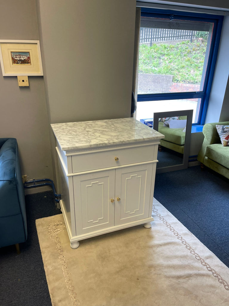 750mm Didim Side Board with Carrara Marble Top - White & Gold