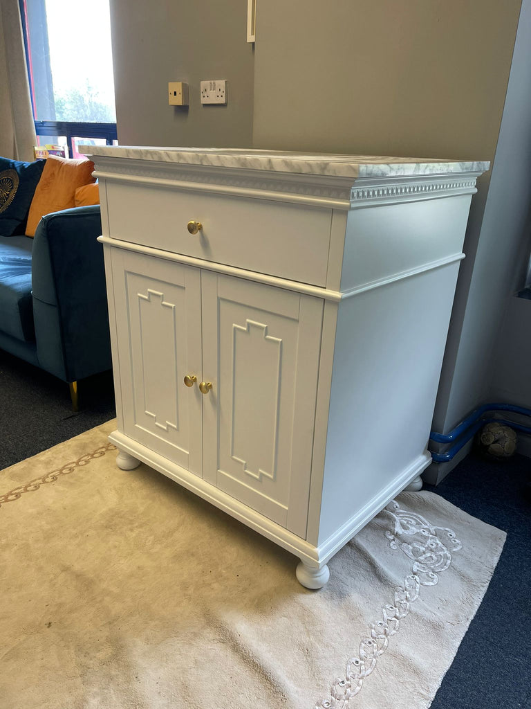 750mm Didim Side Board with Carrara Marble Top - White & Gold