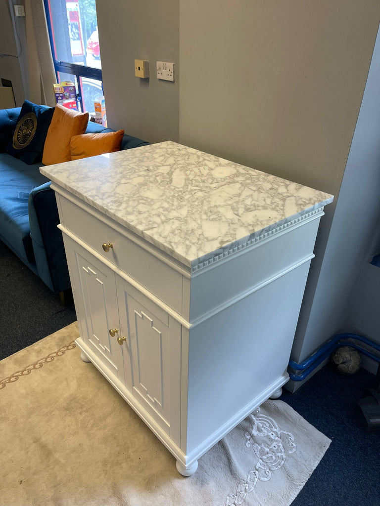 750mm Didim Side Board with Carrara Marble Top - White & Gold - showroom display