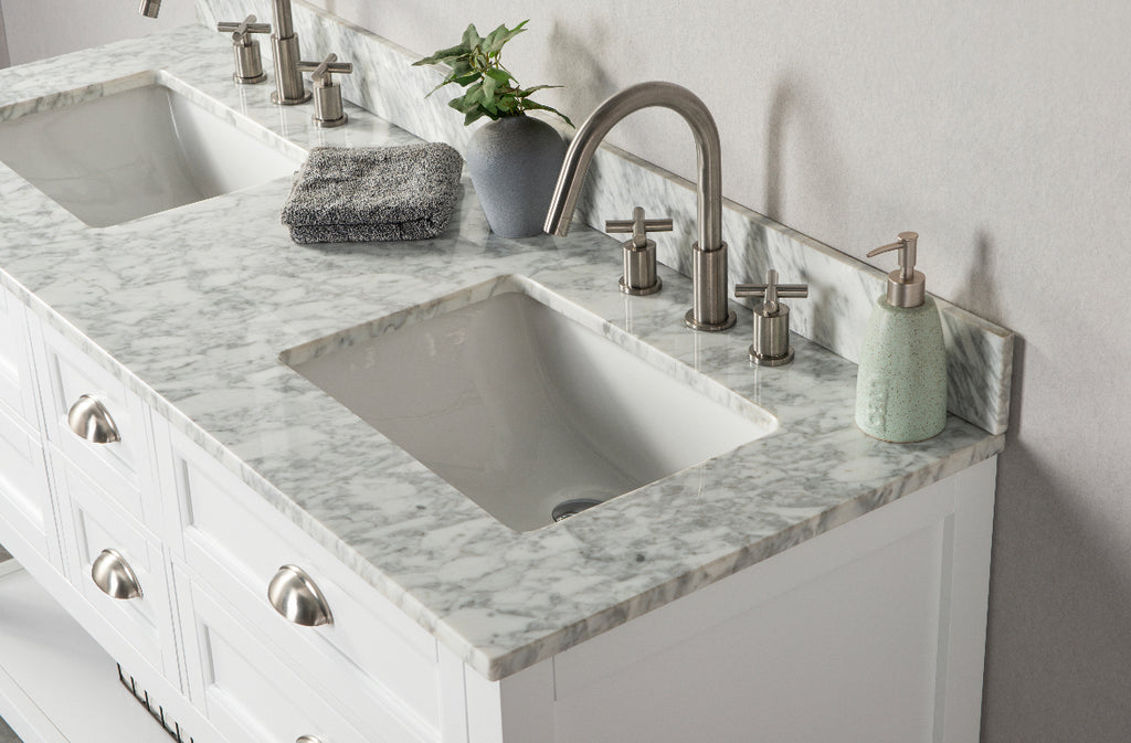 Rubeza 1500mm Allwood Vanity Unit , Carrara Marble Top - White & Chrome