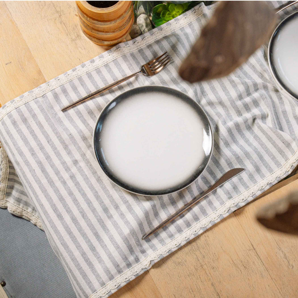 Striped Lace Linen Table Runner