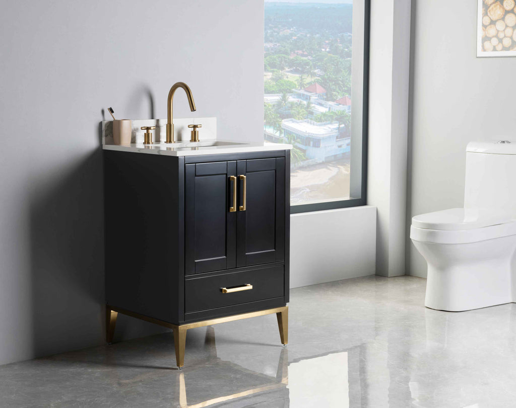 Rubeza 600mm Anatolia Vanity Unit with Calacatta Quartz Top - Black & Gold