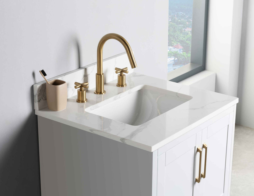 Rubeza 600mm Anatolia Vanity Unit with Calacatta Quartz Top - White & Gold