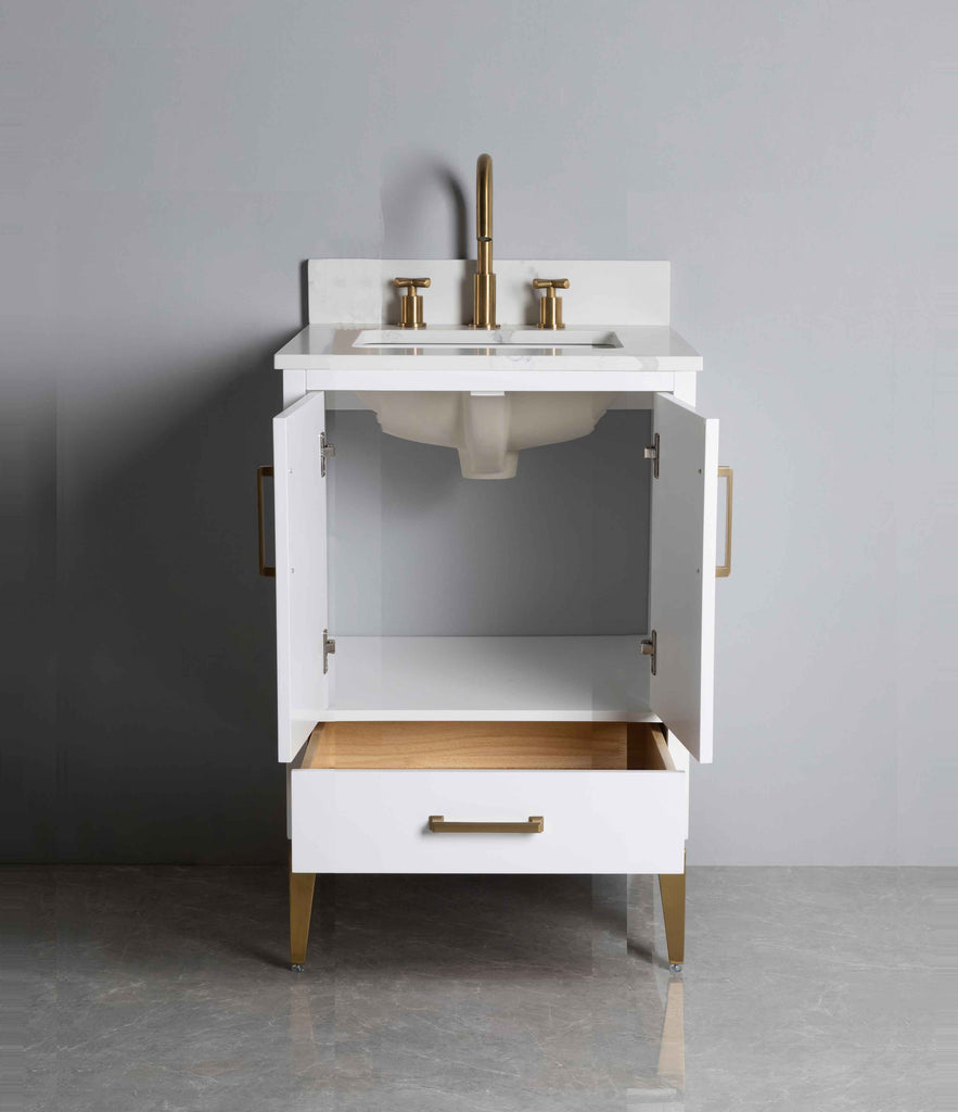 Rubeza 600mm Anatolia Vanity Unit with Calacatta Quartz Top - White & Gold