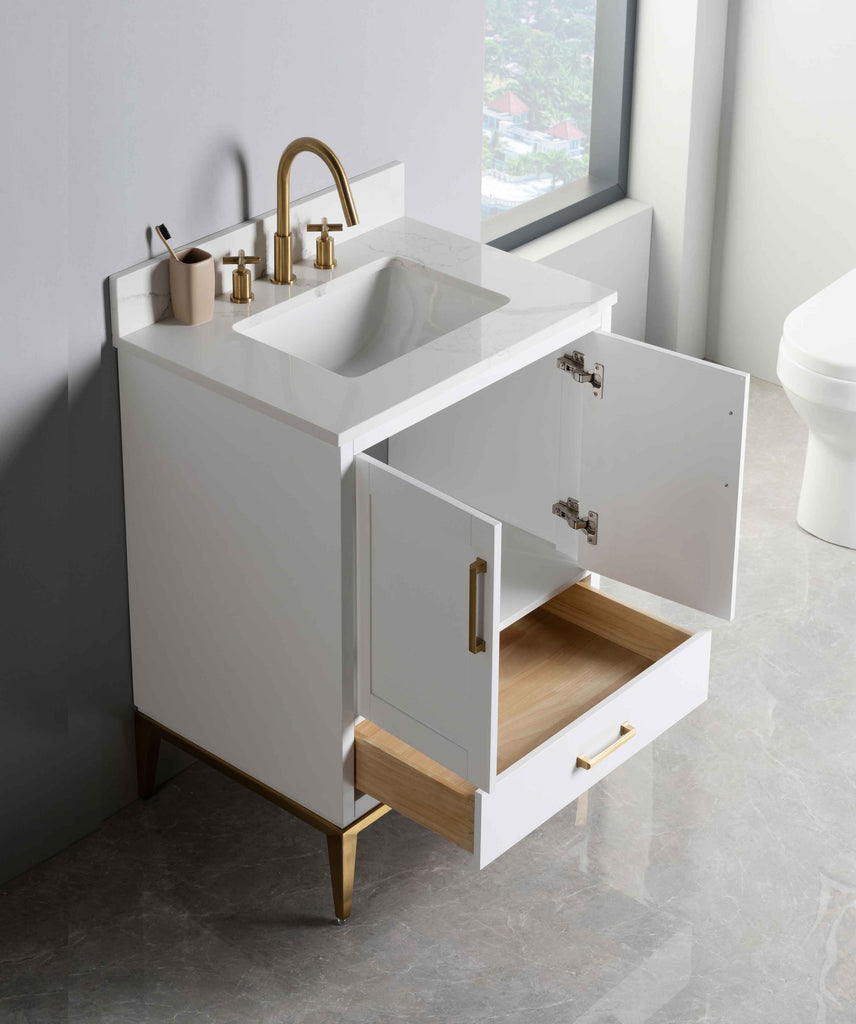 Rubeza 600mm Anatolia Vanity Unit with Calacatta Quartz Top - White & Gold