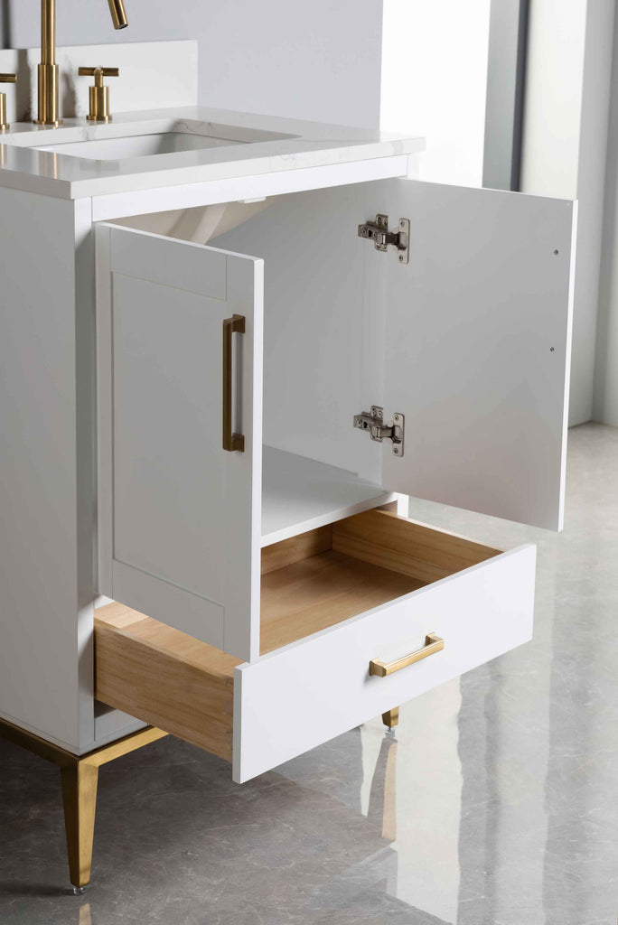 Rubeza 600mm Anatolia Vanity Unit with Calacatta Quartz Top - White & Gold