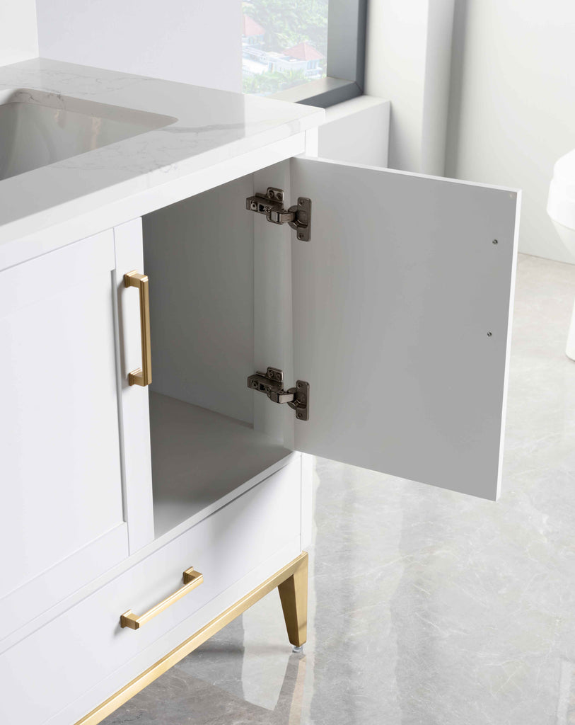 Rubeza 600mm Anatolia Vanity Unit with Calacatta Quartz Top - White & Gold