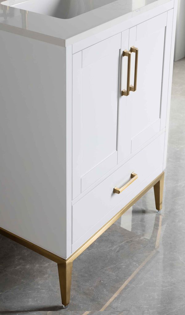 Rubeza 600mm Anatolia Vanity Unit with Calacatta Quartz Top - White & Gold