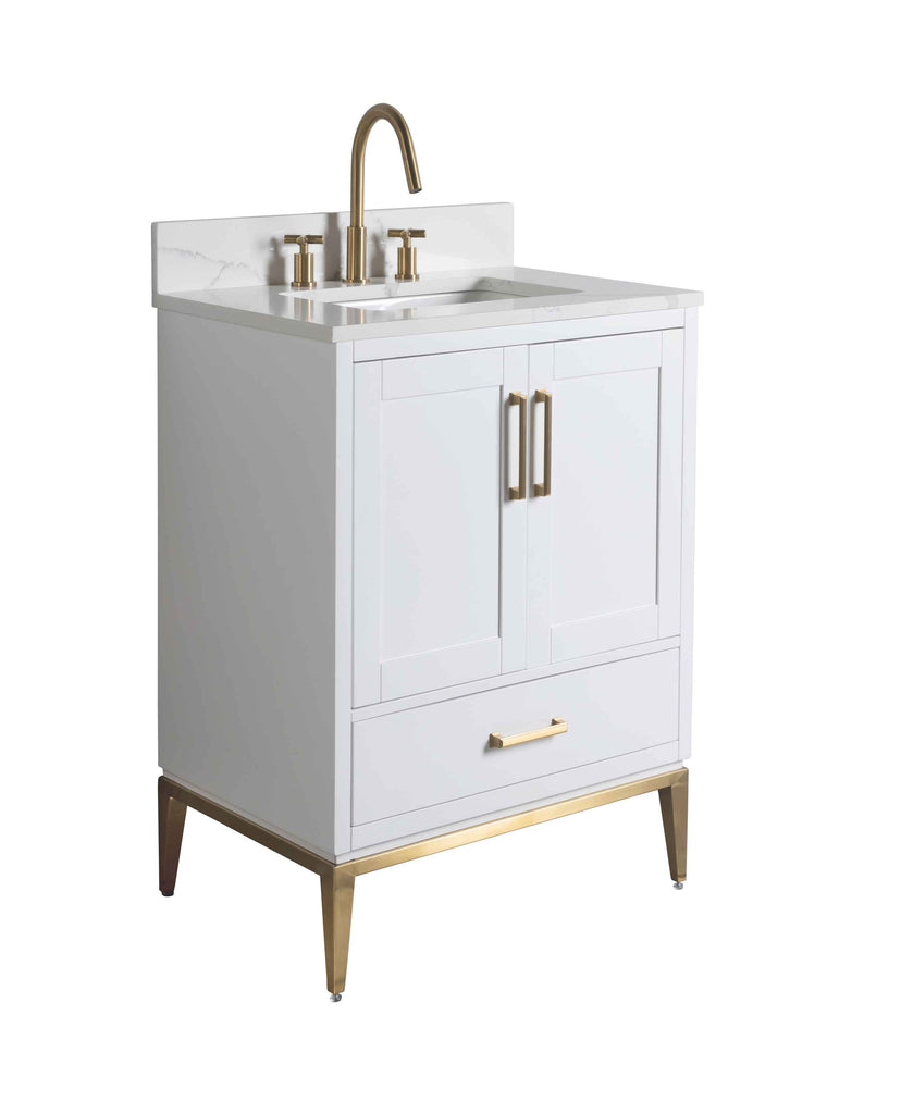 Rubeza 600mm Anatolia Vanity Unit with Calacatta Quartz Top - White & Gold