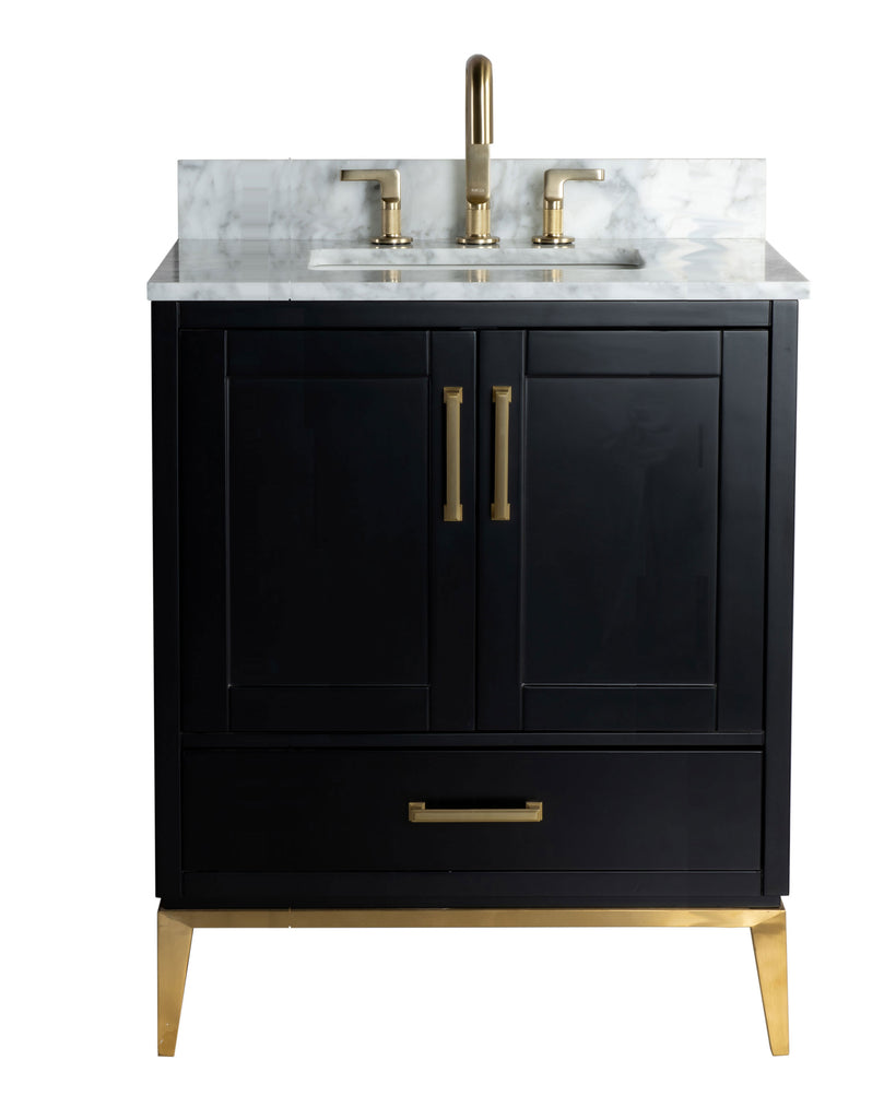 Rubeza 750mm Anatolia Vanity Unit with Carrara Marble Top - Black & Gold