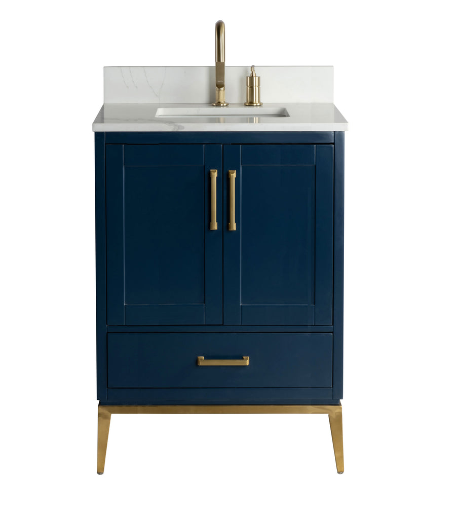 Rubeza 750mm Anatolia Vanity Unit with Calacatta Quartz Top - Dark Blue & Gold