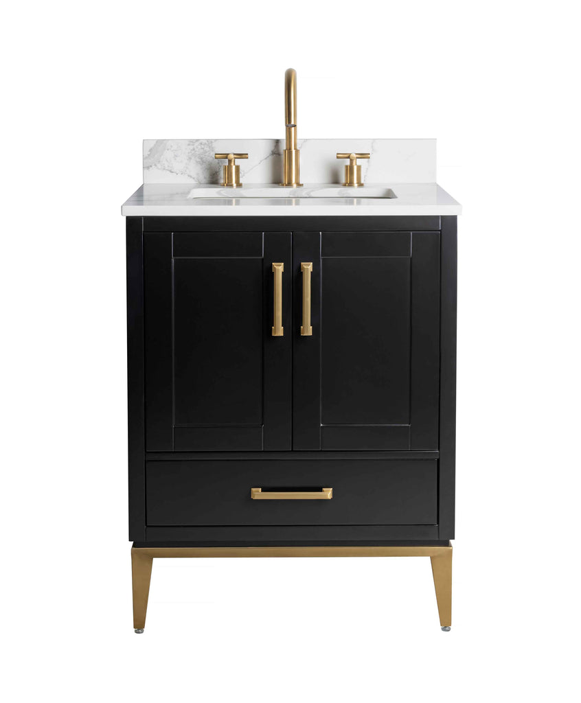 Rubeza 750mm Anatolia Vanity Unit with Calacatta Quartz Top - Black & Gold