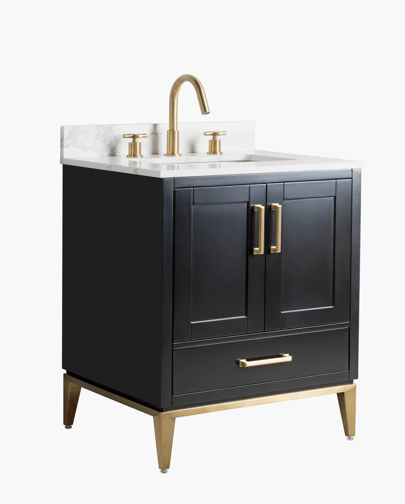 Rubeza 750mm Anatolia Vanity Unit with Calacatta Quartz Top - Black & Gold