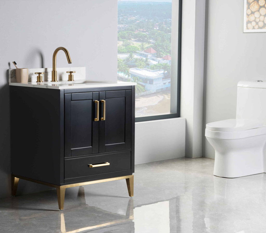 Rubeza 750mm Anatolia Vanity Unit with Calacatta Quartz Top - Black & Gold