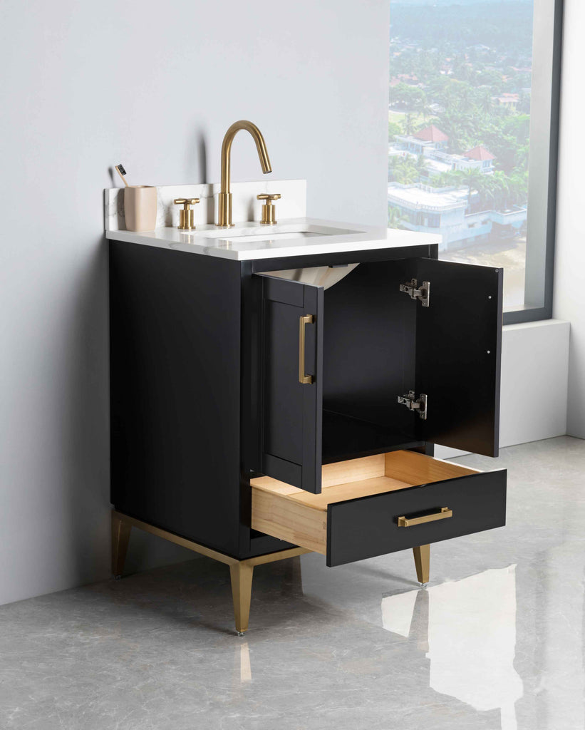 Rubeza 750mm Anatolia Vanity Unit with Calacatta Quartz Top - Black & Gold