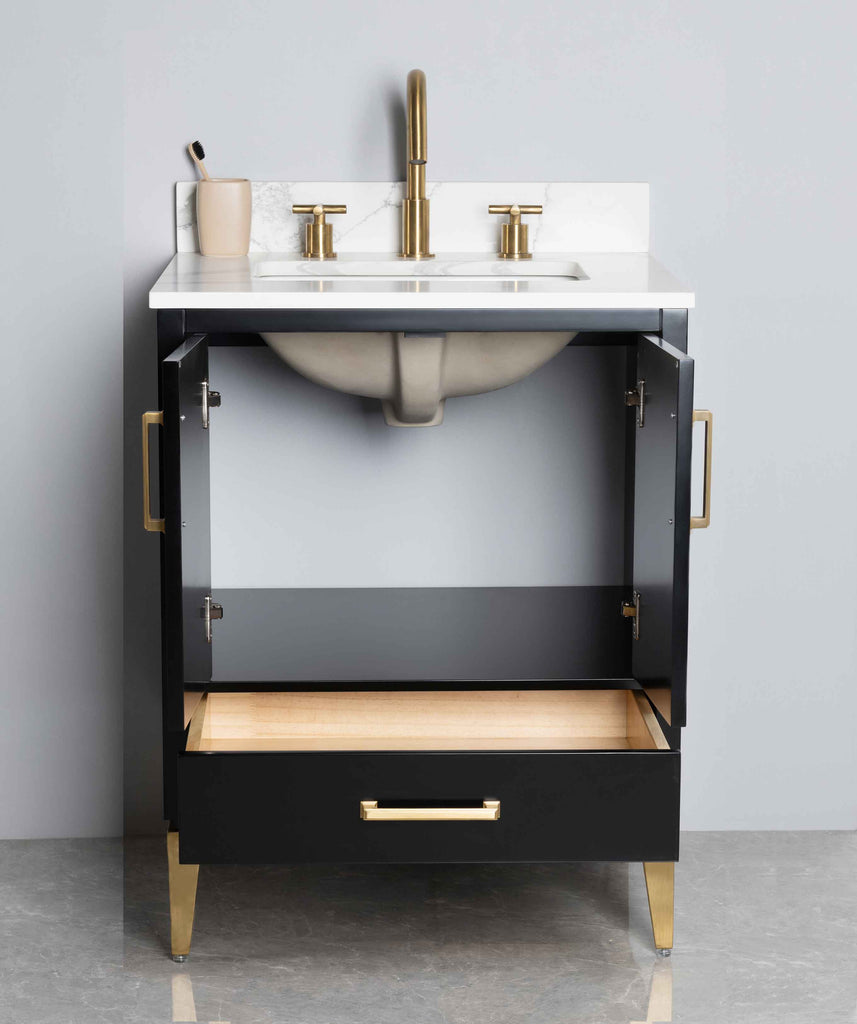 Rubeza 750mm Anatolia Vanity Unit with Calacatta Quartz Top - Black & Gold