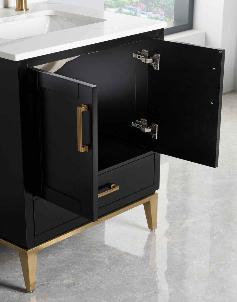 Rubeza 750mm Anatolia Vanity Unit with Calacatta Quartz Top - Black & Gold