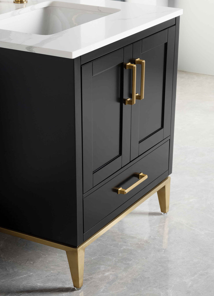 Rubeza 750mm Anatolia Vanity Unit with Calacatta Quartz Top - Black & Gold