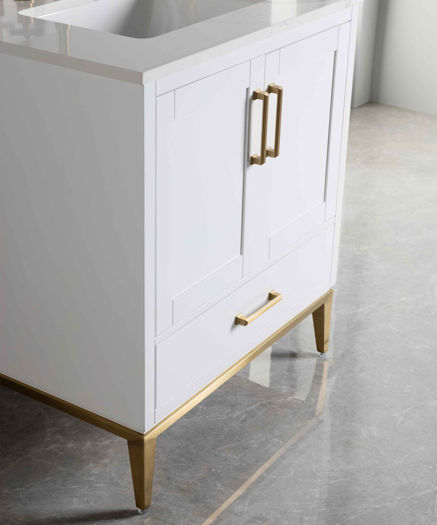 Rubeza 750mm Anatolia Vanity Unit with Calacatta Quartz Top - White & Gold