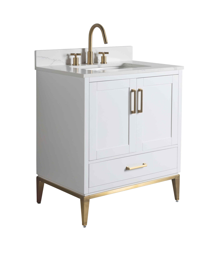 Rubeza 750mm Anatolia Vanity Unit with Calacatta Quartz Top - White & Gold