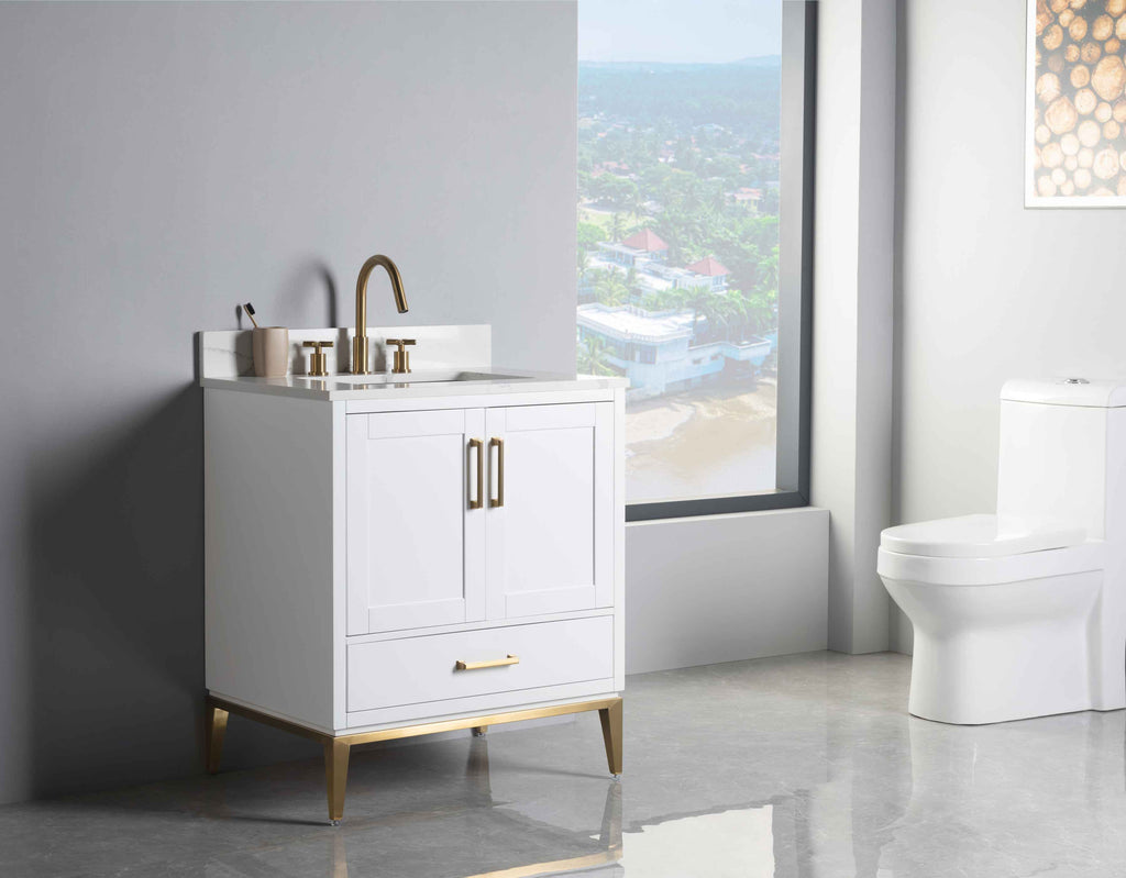 Rubeza 750mm Anatolia Vanity Unit with Calacatta Quartz Top - White & Gold