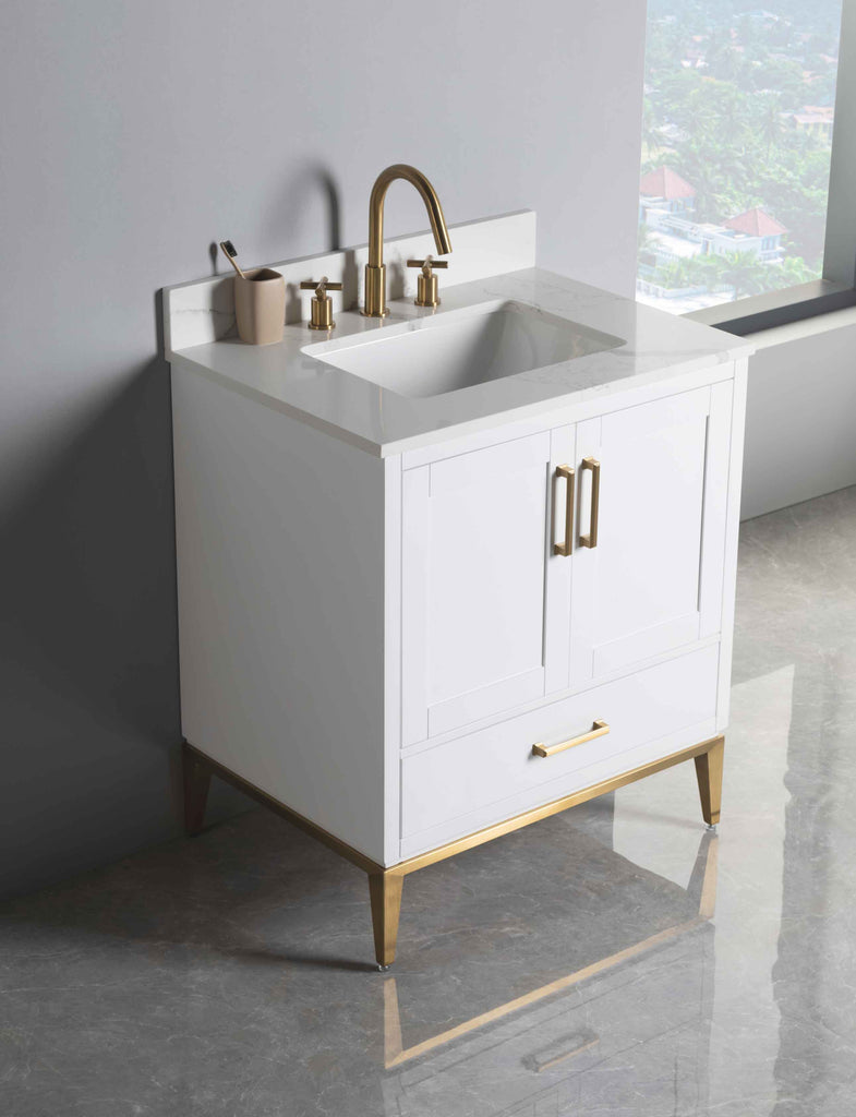 Rubeza 750mm Anatolia Vanity Unit with Calacatta Quartz Top - White & Gold