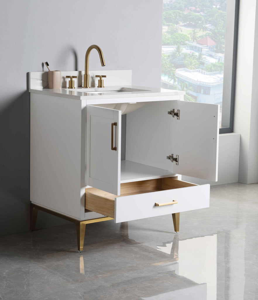 Rubeza 750mm Anatolia Vanity Unit with Calacatta Quartz Top - White & Gold