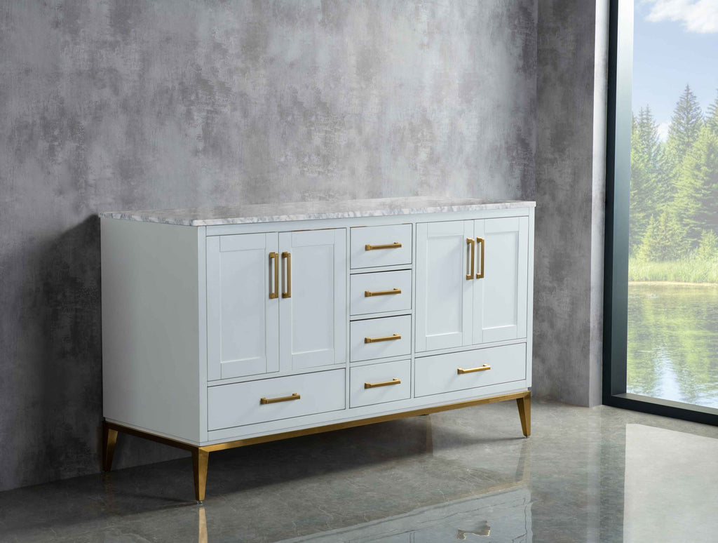 Rubeza 1500mm Anatolia Sideboard with Carrara Marble Top - White & Gold