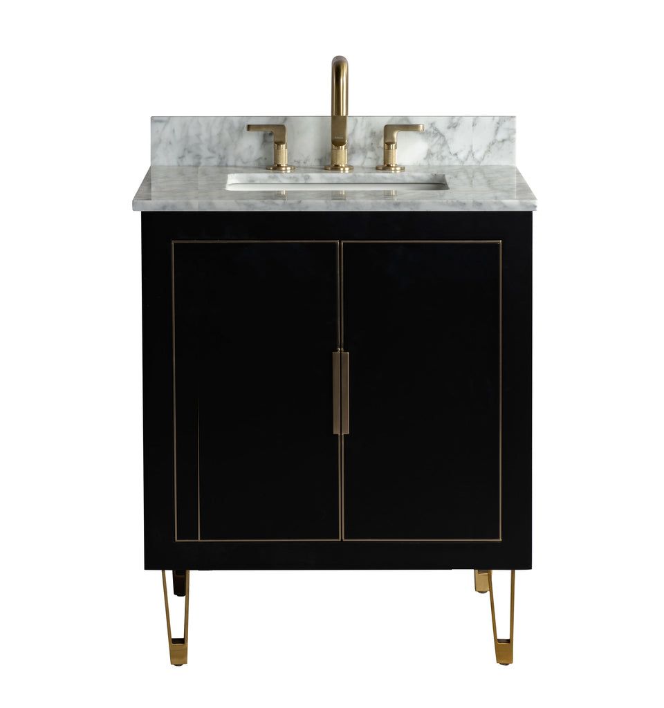Rubeza 750mm Dukes Vanity Unit with Carrara Marble Top - Black & Gold