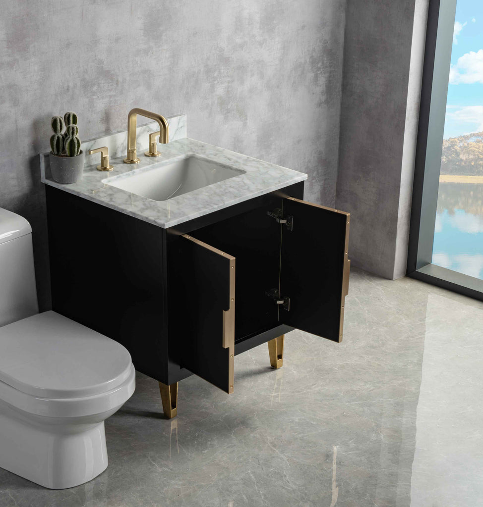 Rubeza 750mm Dukes Vanity Unit with Carrara Marble Top - Black & Gold