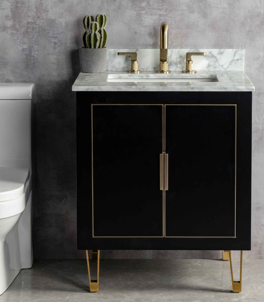Rubeza 750mm Dukes Vanity Unit with Carrara Marble Top - Black & Gold