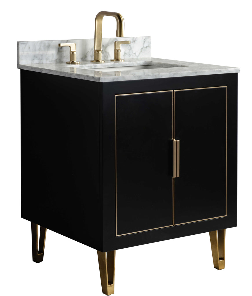 Rubeza 750mm Dukes Vanity Unit with Carrara Marble Top - Black & Gold
