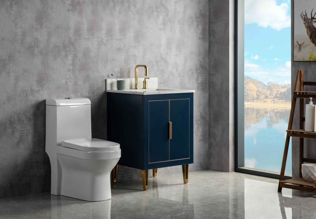 Rubeza 750mm Dukes Vanity Unit with Calacatta Quartz Top - Dark Blue & Gold