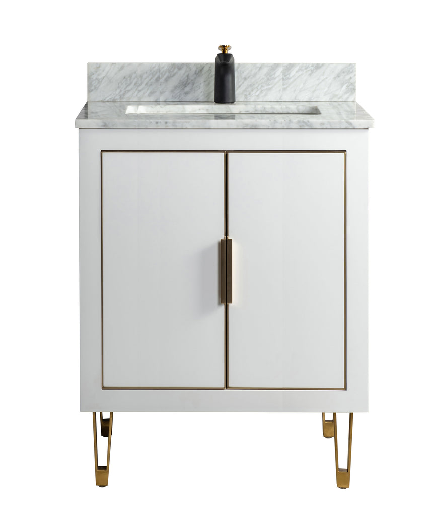 Rubeza 750mm Dukes Vanity Unit with Carrara Marble Top - White & Gold