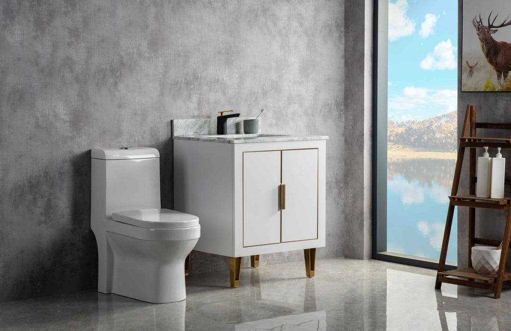 Rubeza 750mm Dukes Vanity Unit with Carrara Marble Top - White & Gold