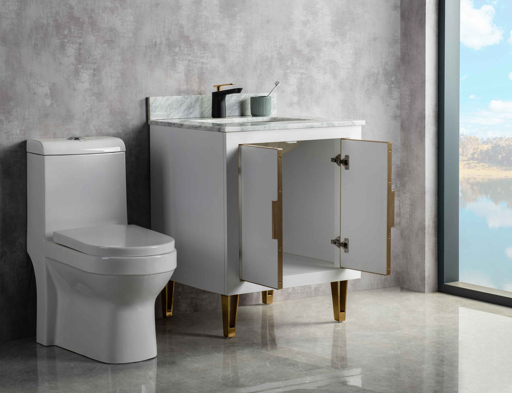 Rubeza 750mm Dukes Vanity Unit with Carrara Marble Top - White & Gold