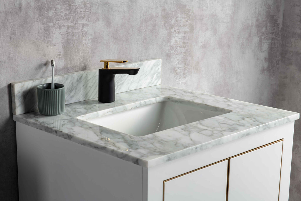 Rubeza 750mm Dukes Vanity Unit with Carrara Marble Top - White & Gold